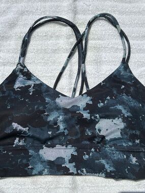 JoyLab Black,Blue, & Gray Watercolor Camo Strappy Sports Bra